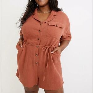 Madewell Lightspun Belted Safari Romper In Rust Orange 4X